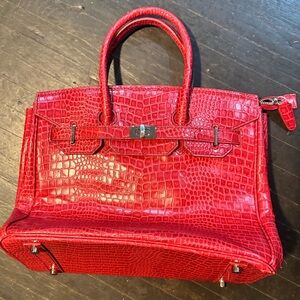 Red Rirkin Style Luxury Crocodile-Embossed Tote Purse